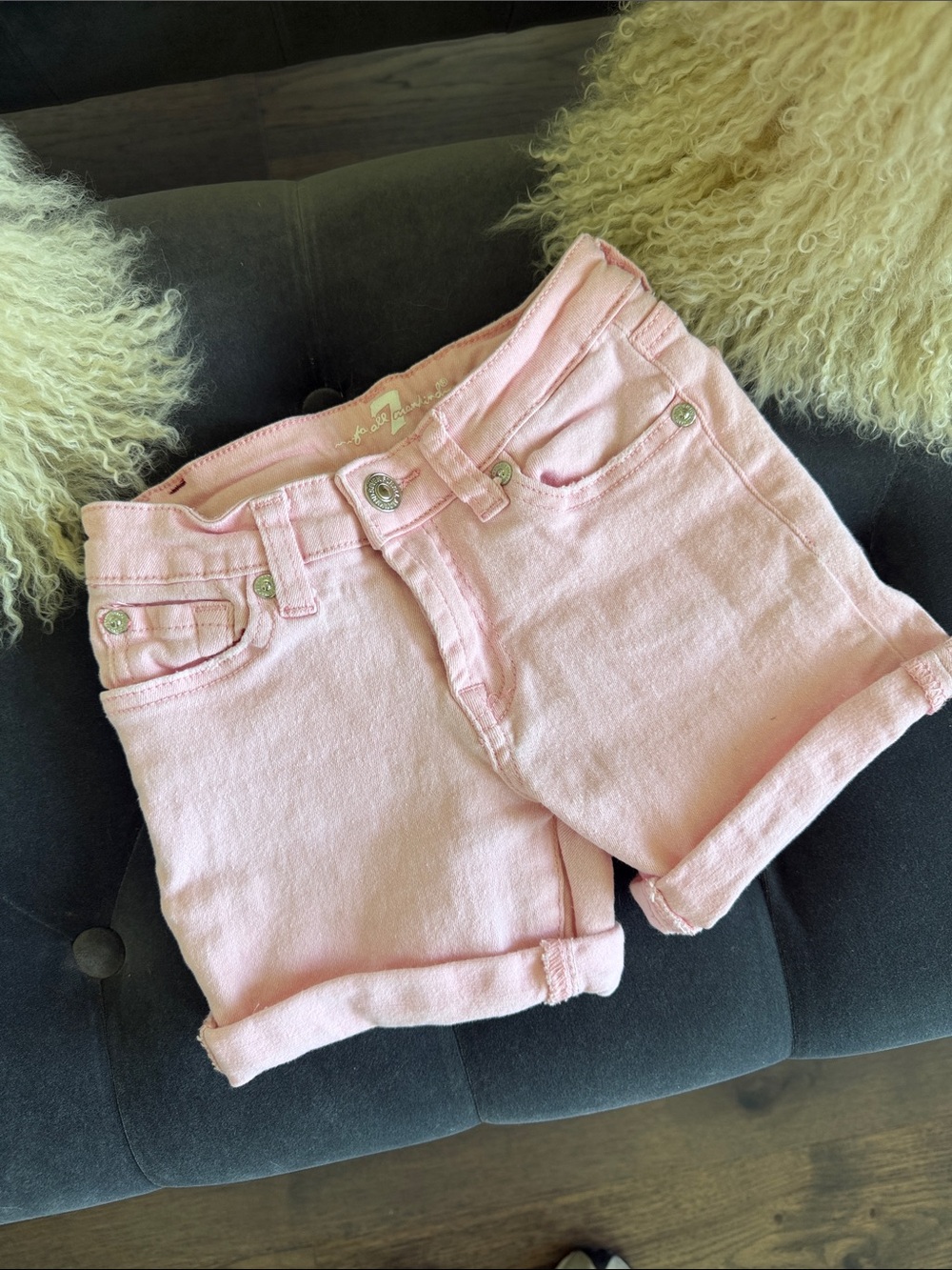 7 For All Mankind Pink Cuffed Denim Shorts